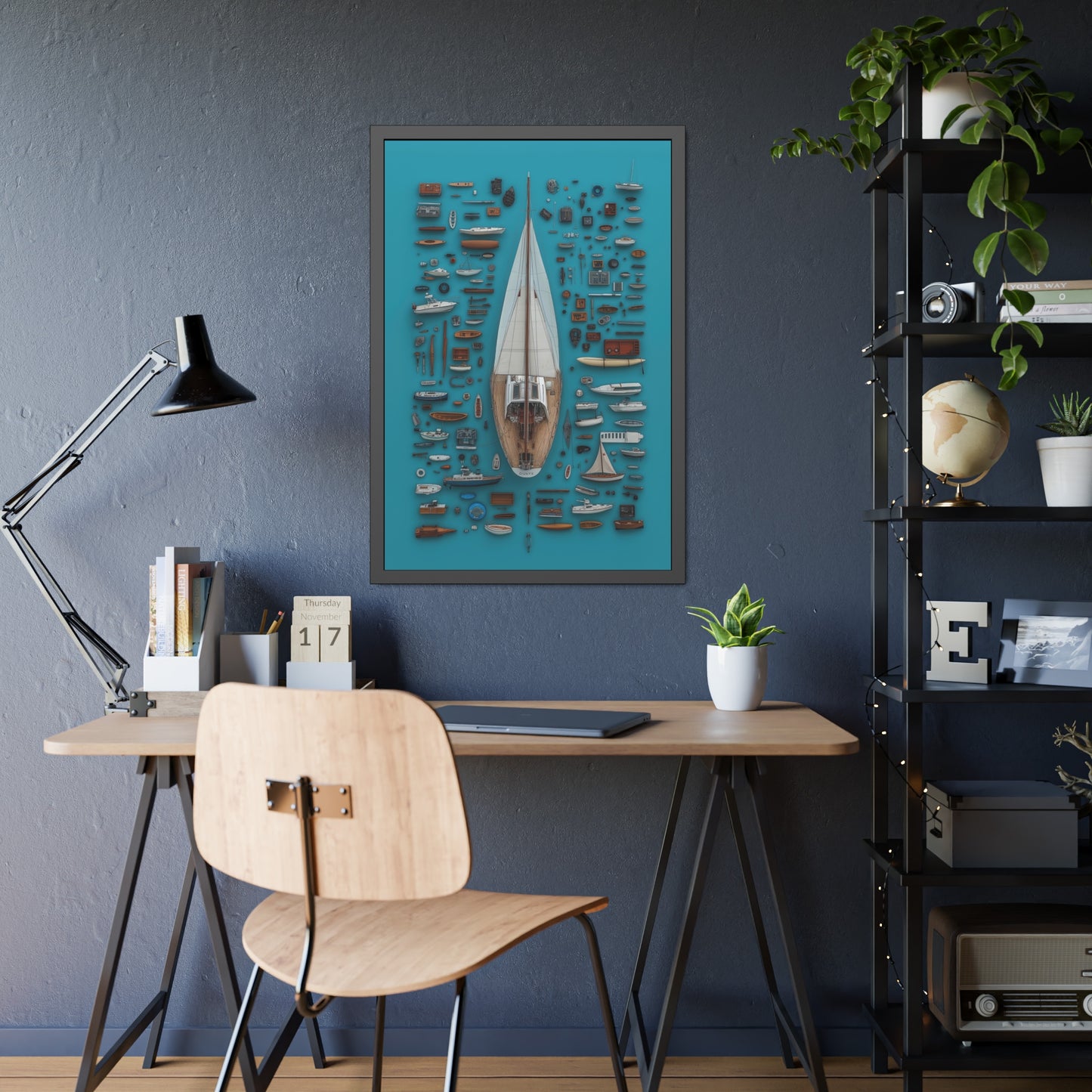 Sailboat Blue Framed Poster US