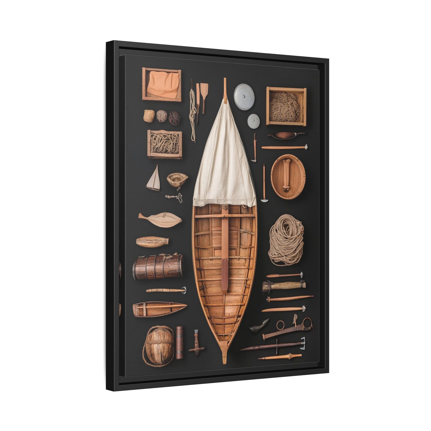 Wood Boat Framed Canvas