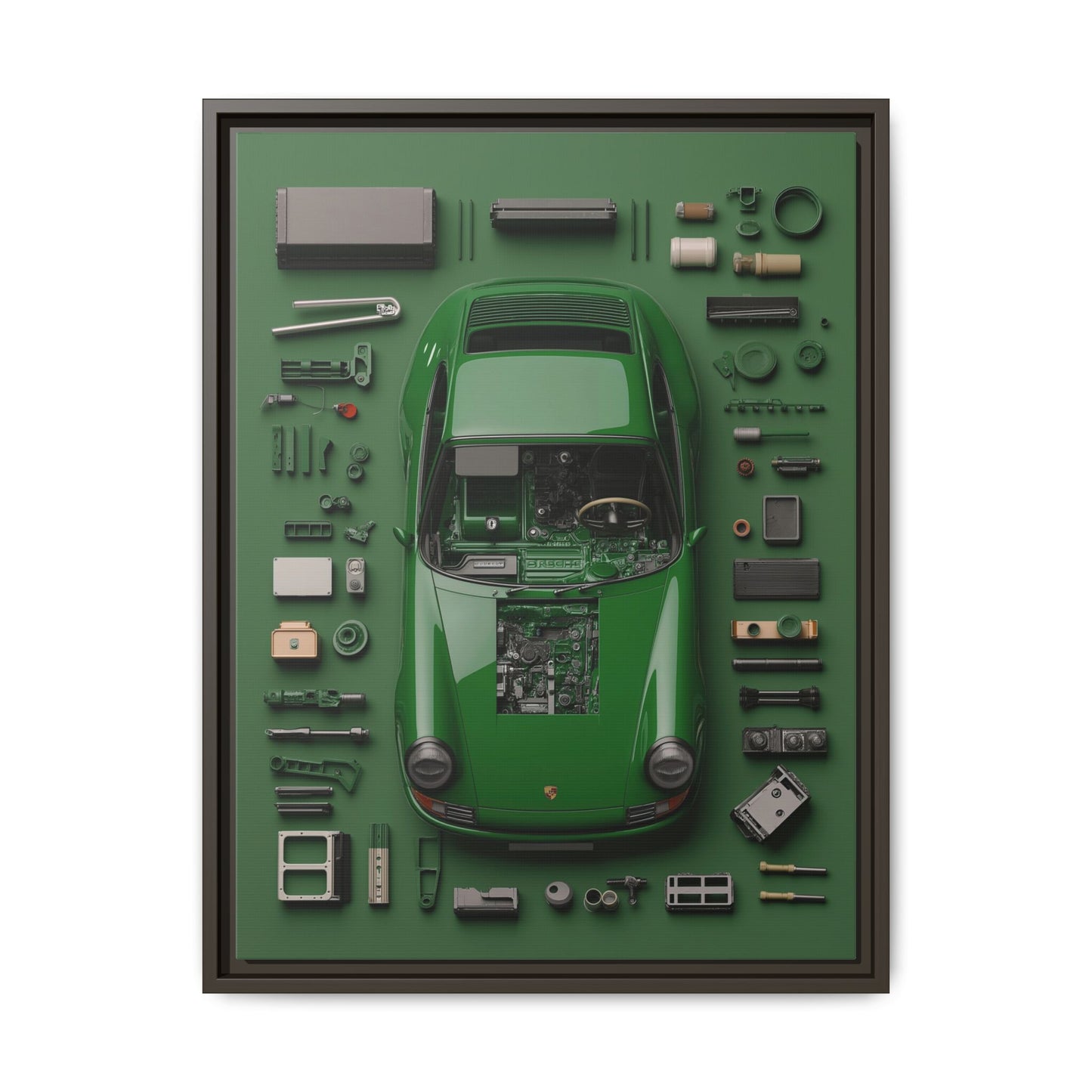 Green Classic Porsche Framed Canvas