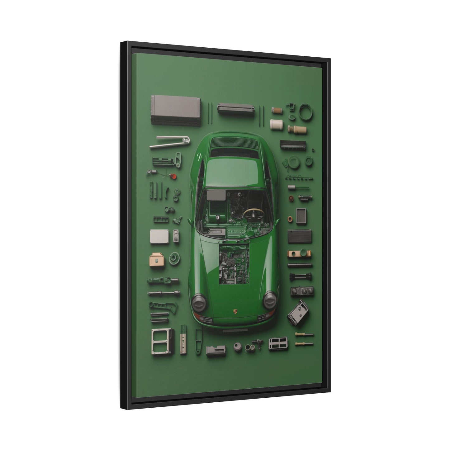 Green Classic Porsche Framed Canvas