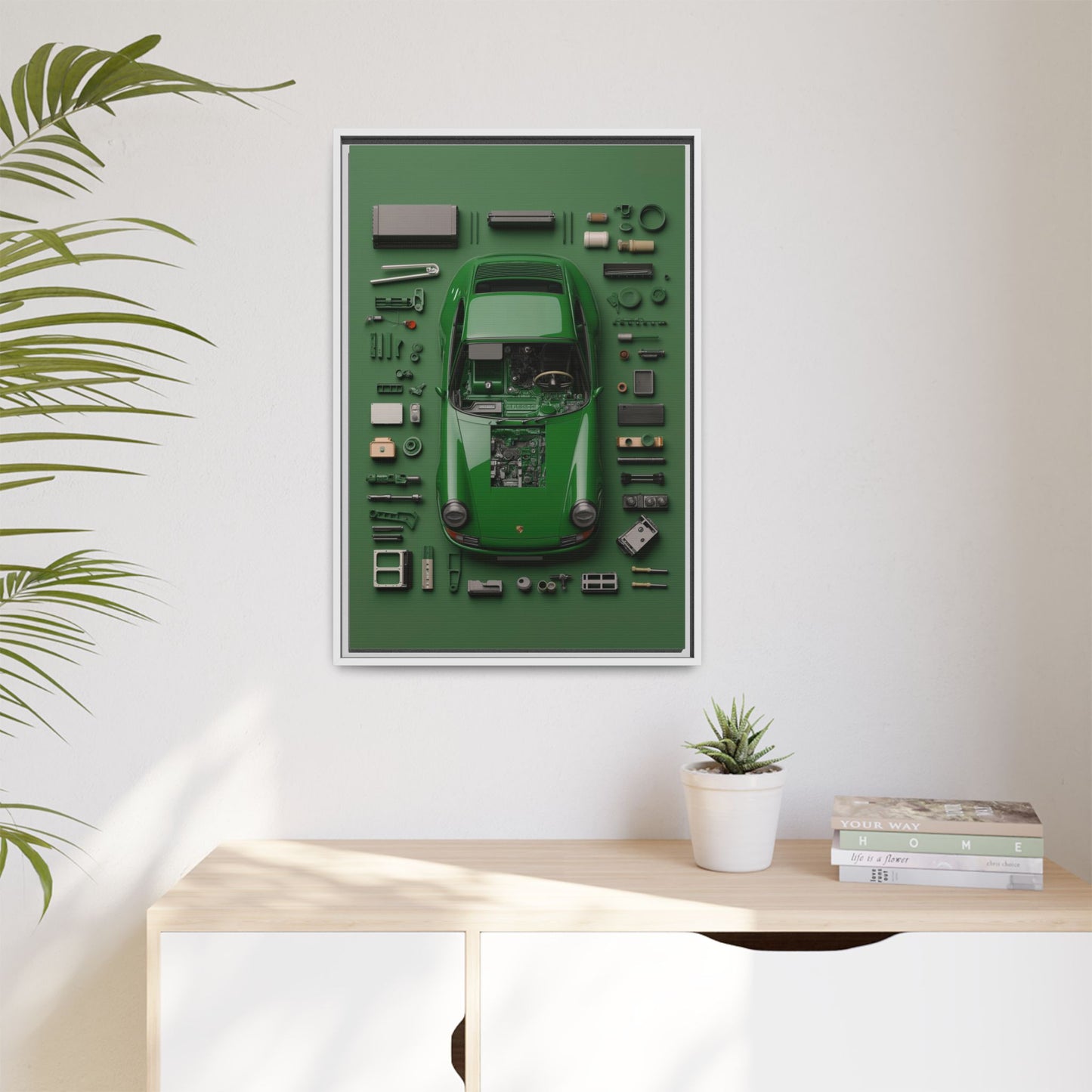 Green Classic Porsche Framed Canvas