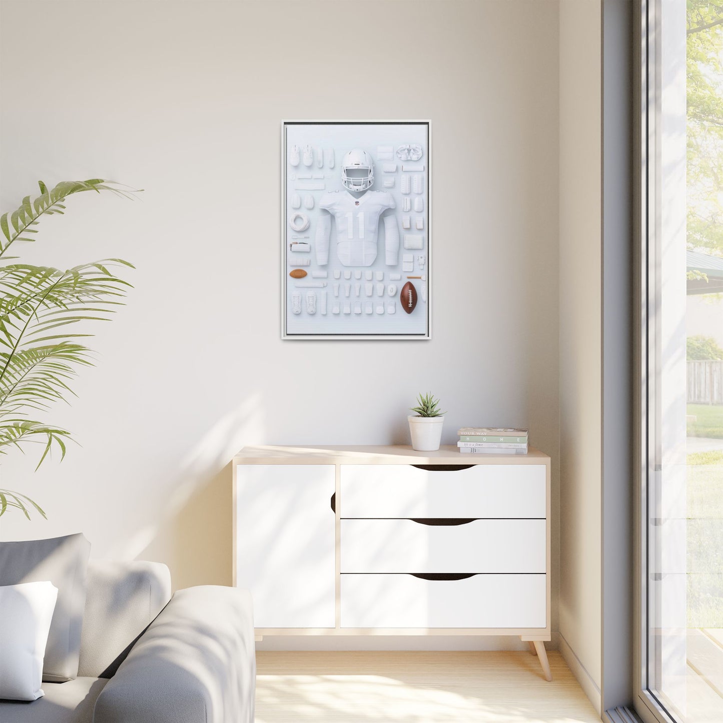 American Football White Framed Canvas
