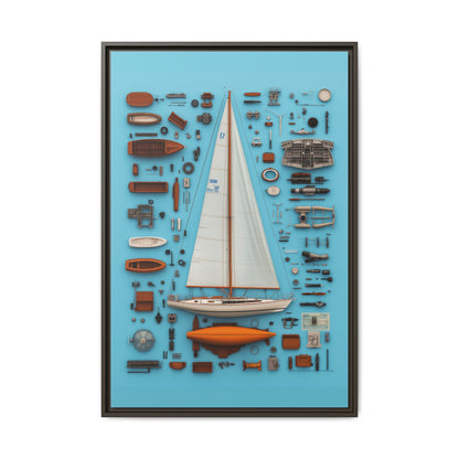 Sailboat White Framed Canvas