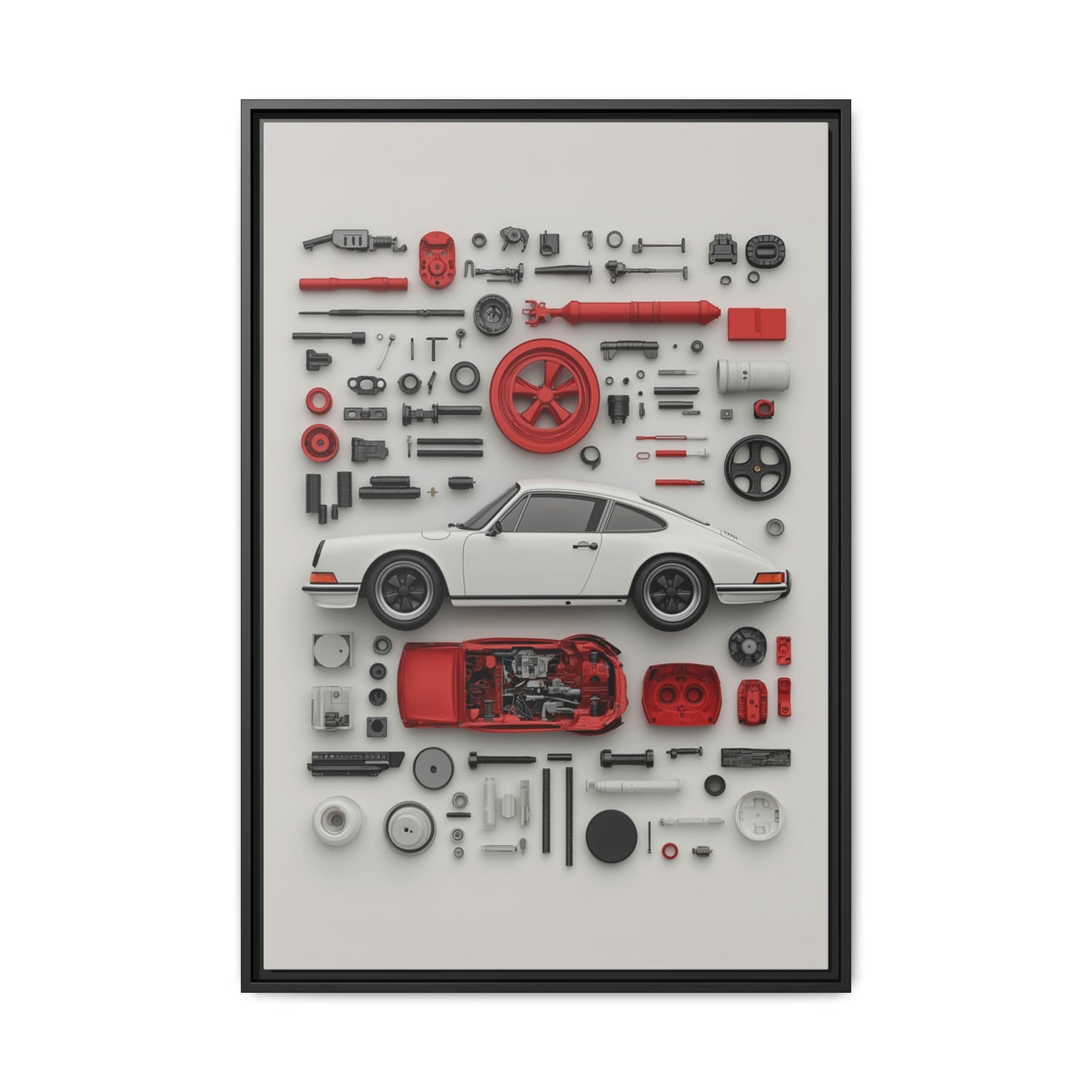 White Classic Porsche Framed Canvas