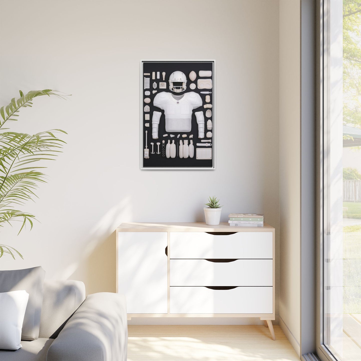 American Football Black Framed Canvas