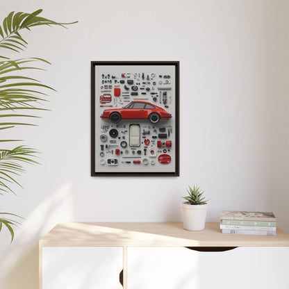 Red Classic Porsche Framed Canvas