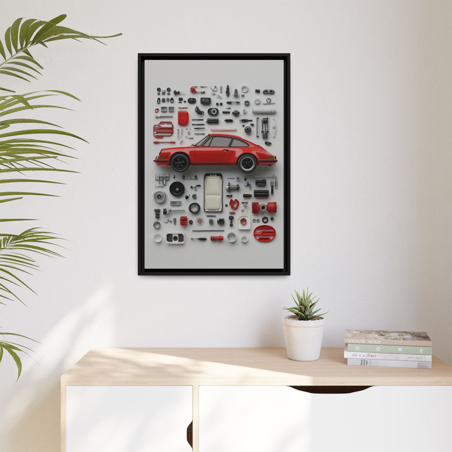 Red Classic Porsche Framed Canvas