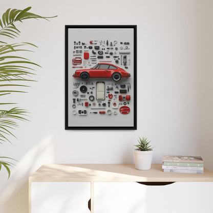 Red Classic Porsche Framed Canvas