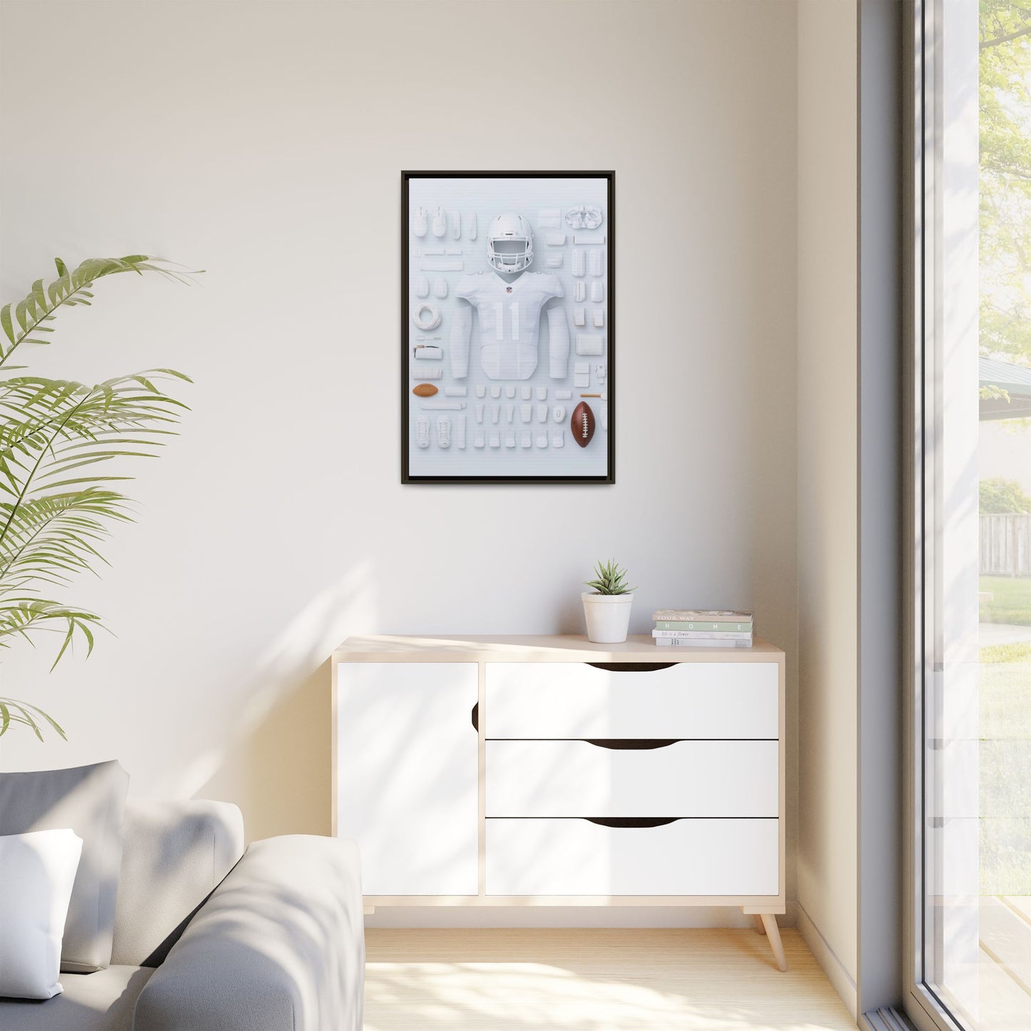 American Football White Framed Canvas