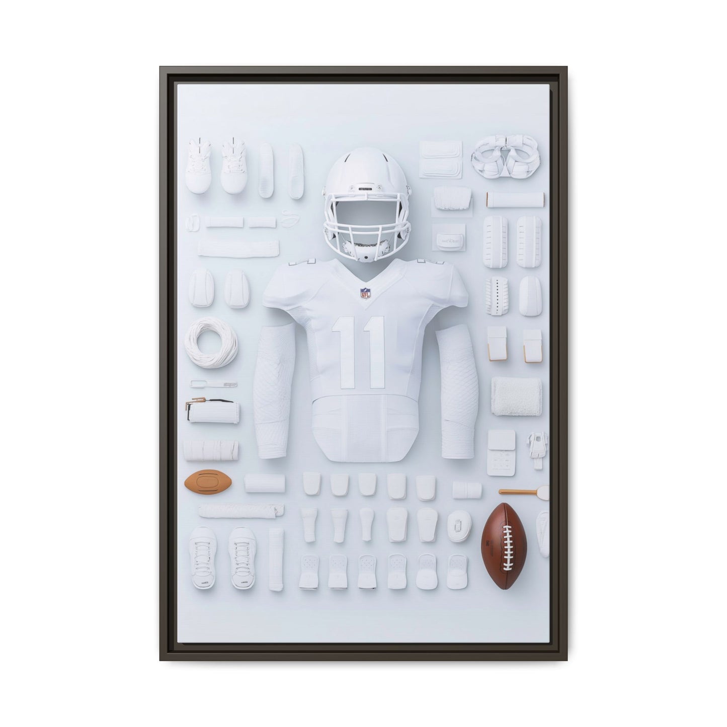 American Football White Framed Canvas