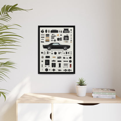 Black Mustang Framed Canvas