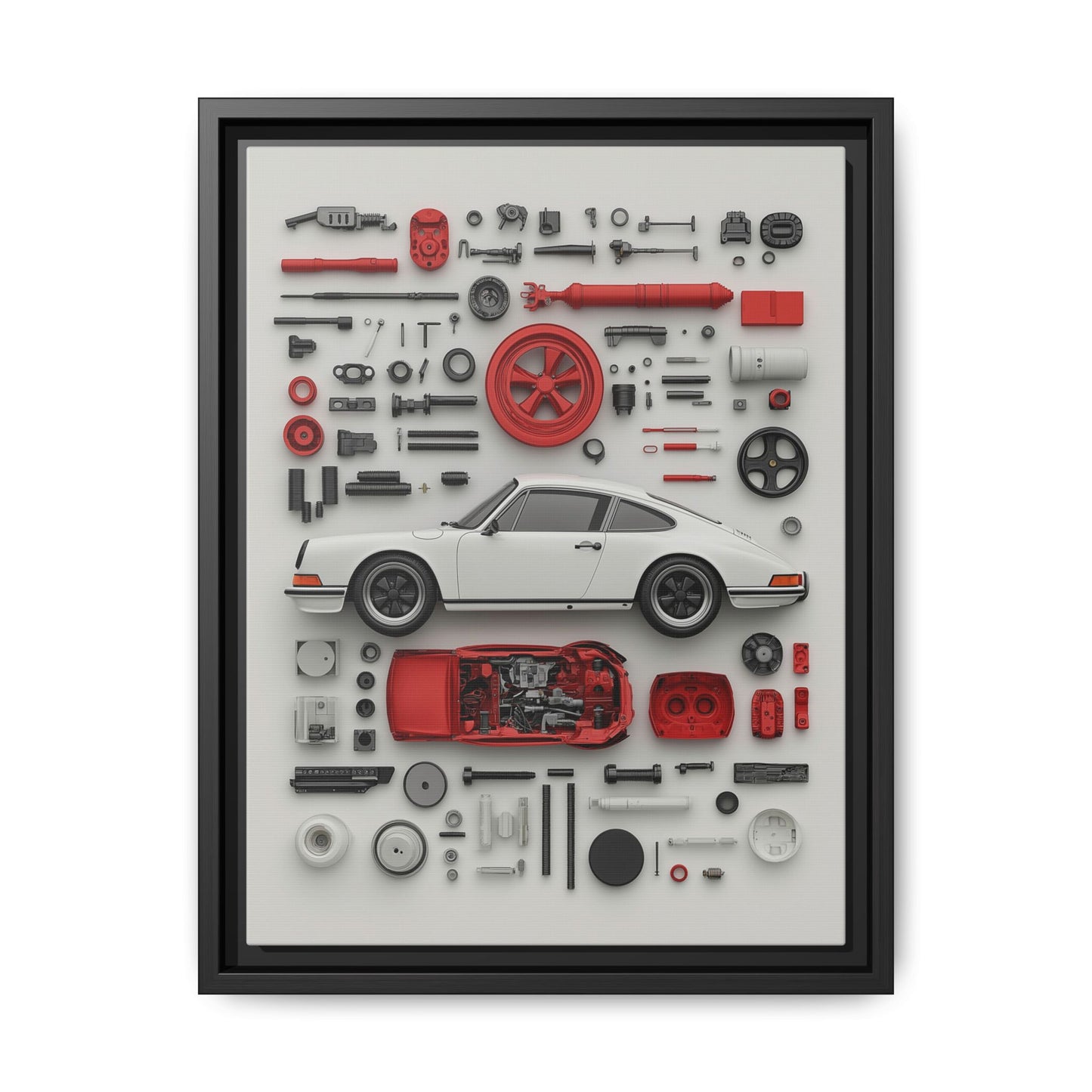 White Classic Porsche Framed Canvas