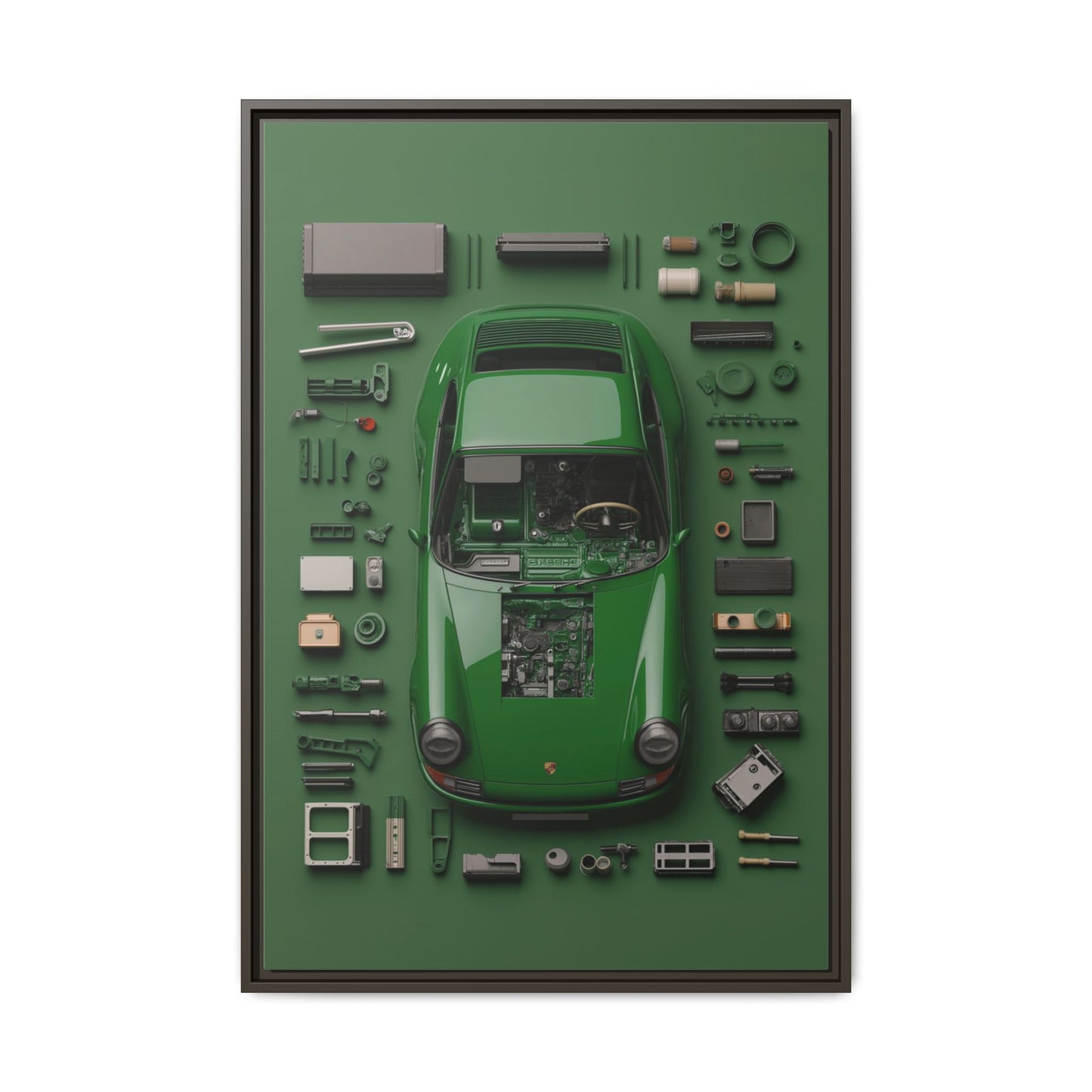 Green Classic Porsche Framed Canvas