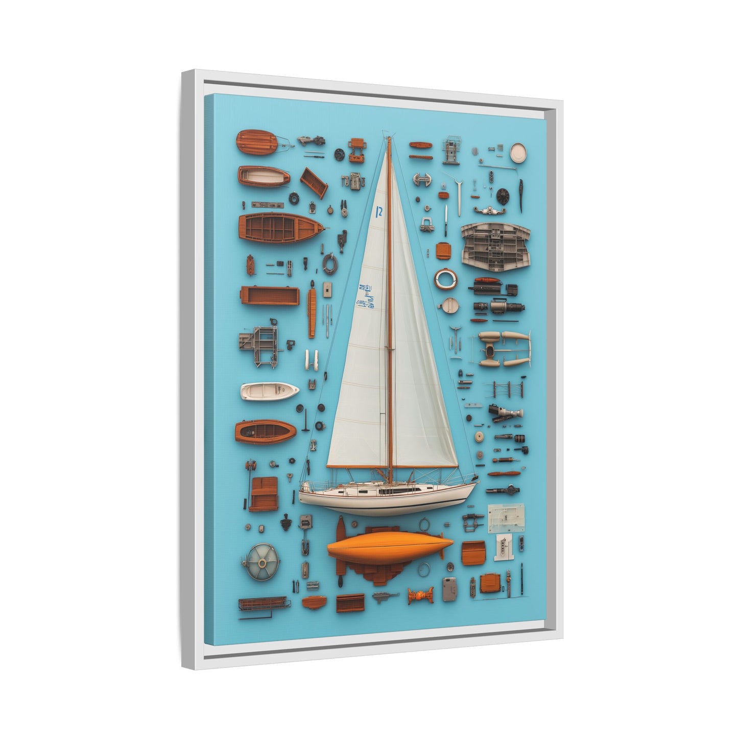Sailboat White Framed Canvas