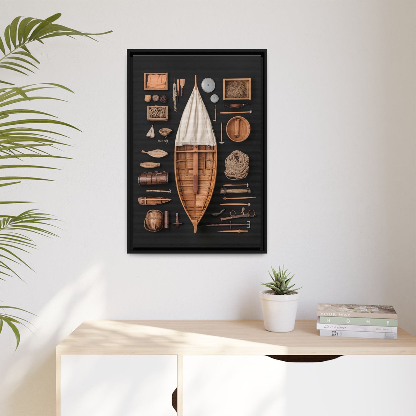 Wood Boat Framed Canvas