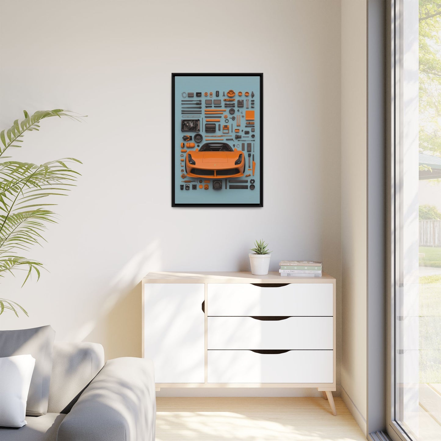 Orange Ferrari Framed Canvas
