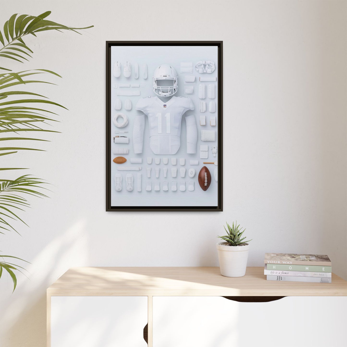 American Football White Framed Canvas
