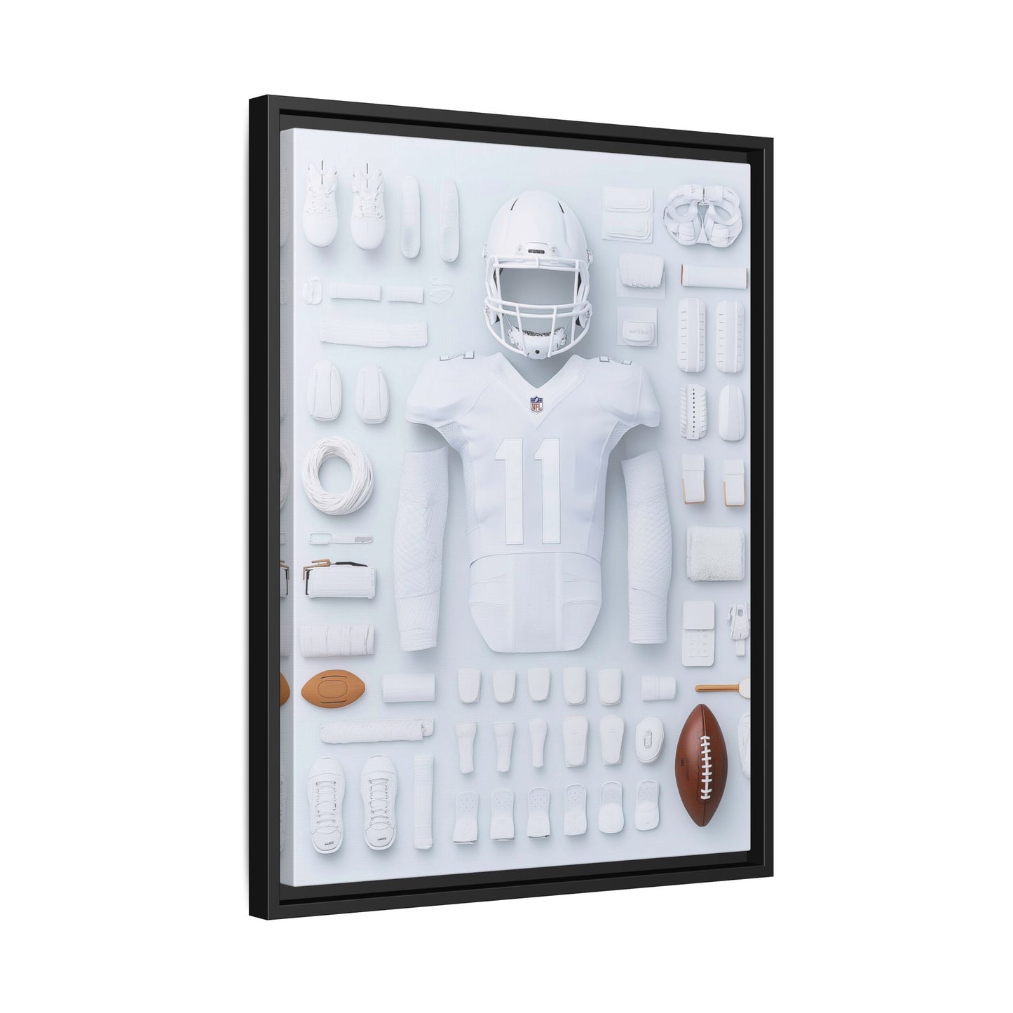 American Football White Framed Canvas