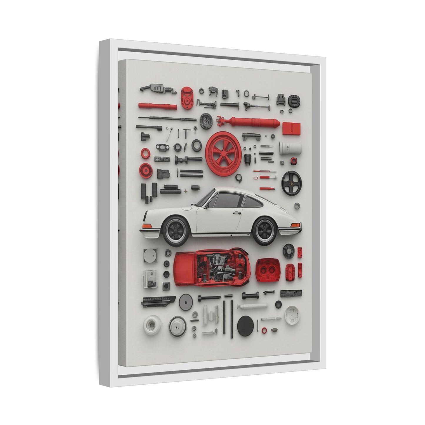 White Classic Porsche Framed Canvas