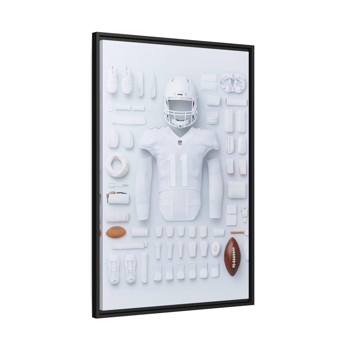 American Football White Framed Canvas