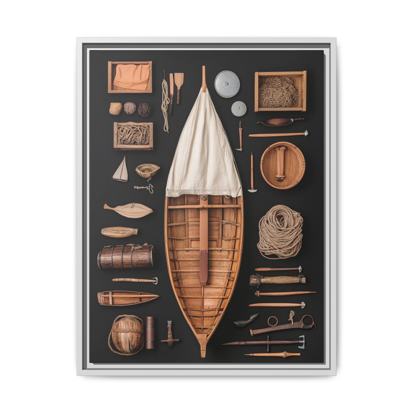 Wood Boat Framed Canvas