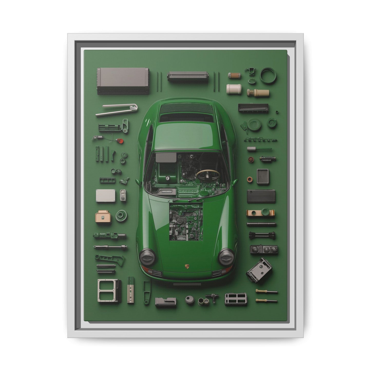 Green Classic Porsche Framed Canvas