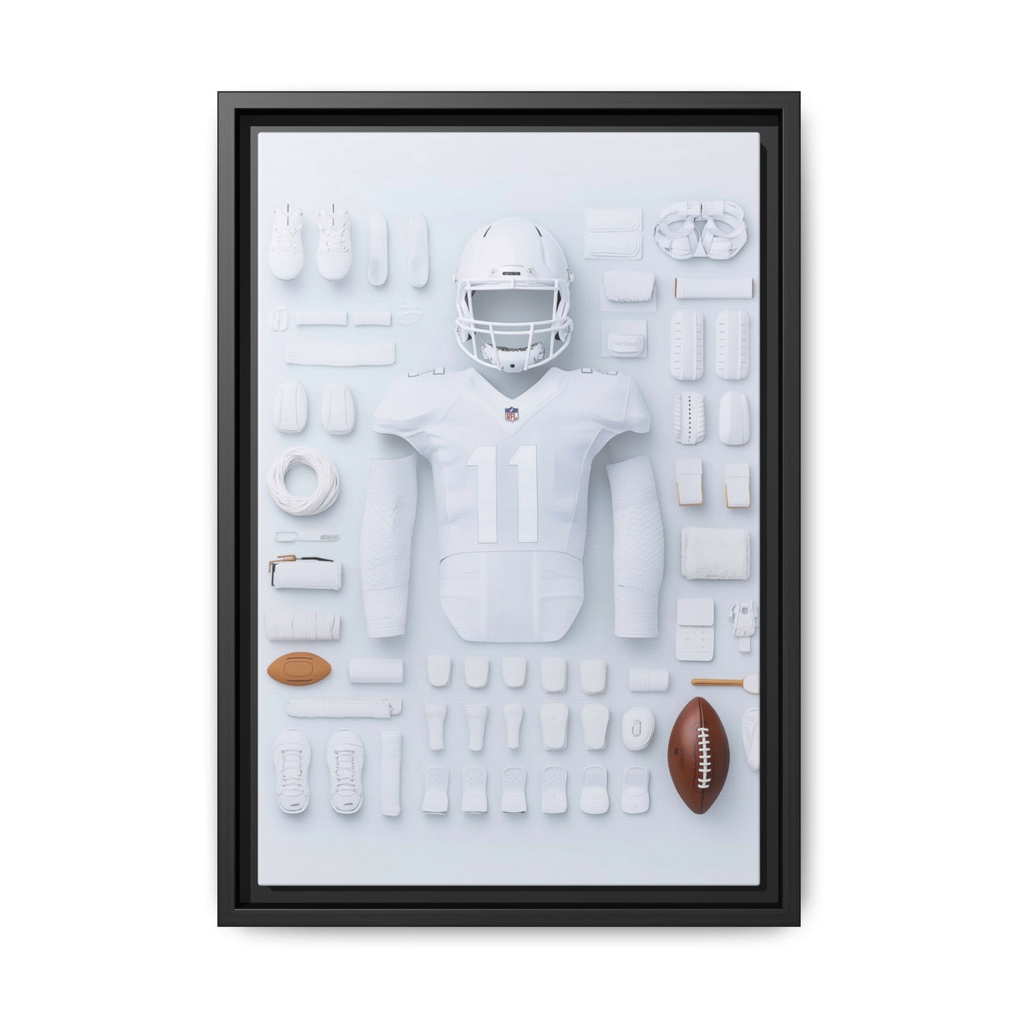 American Football White Framed Canvas