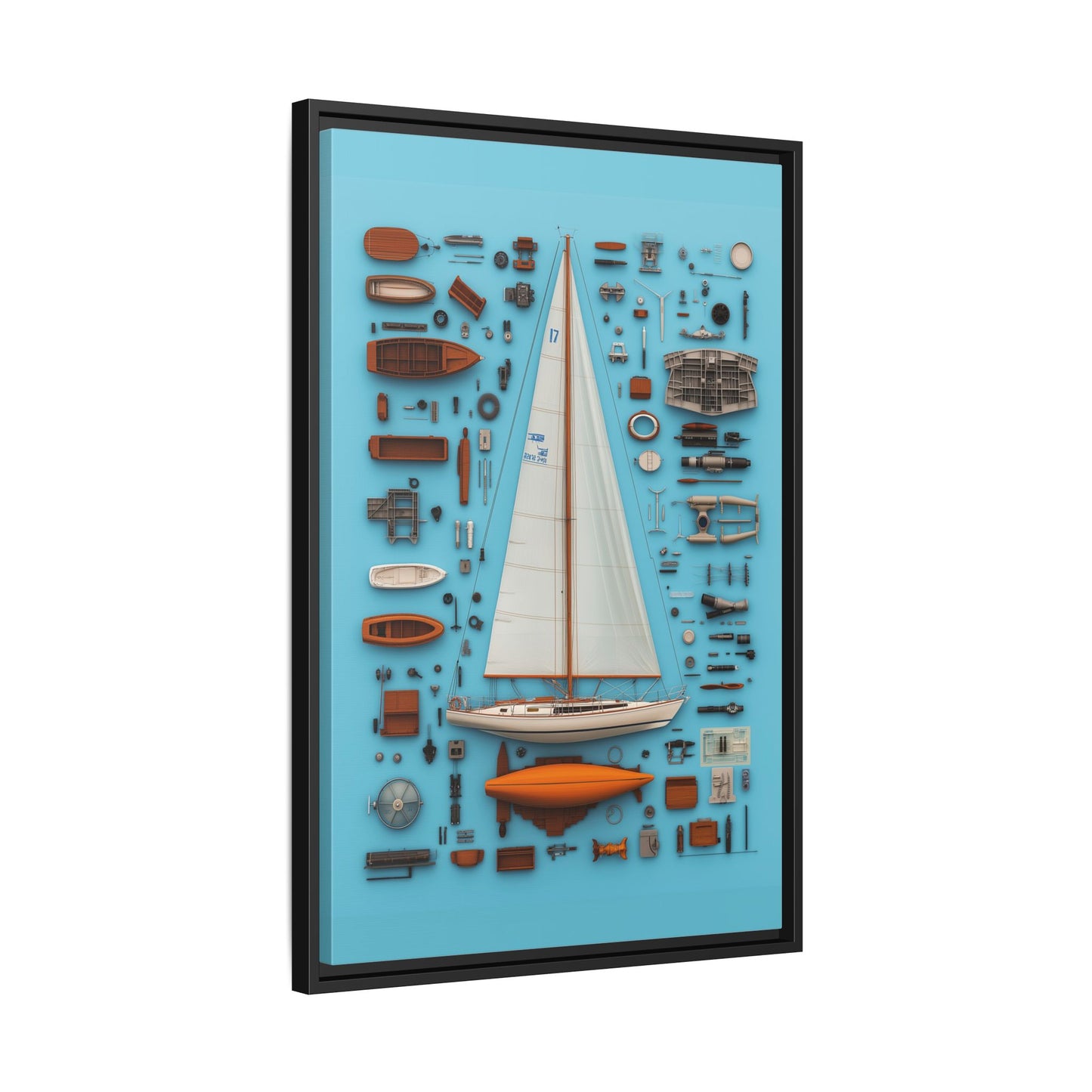 Sailboat White Framed Canvas
