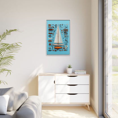 Sailboat White Framed Canvas