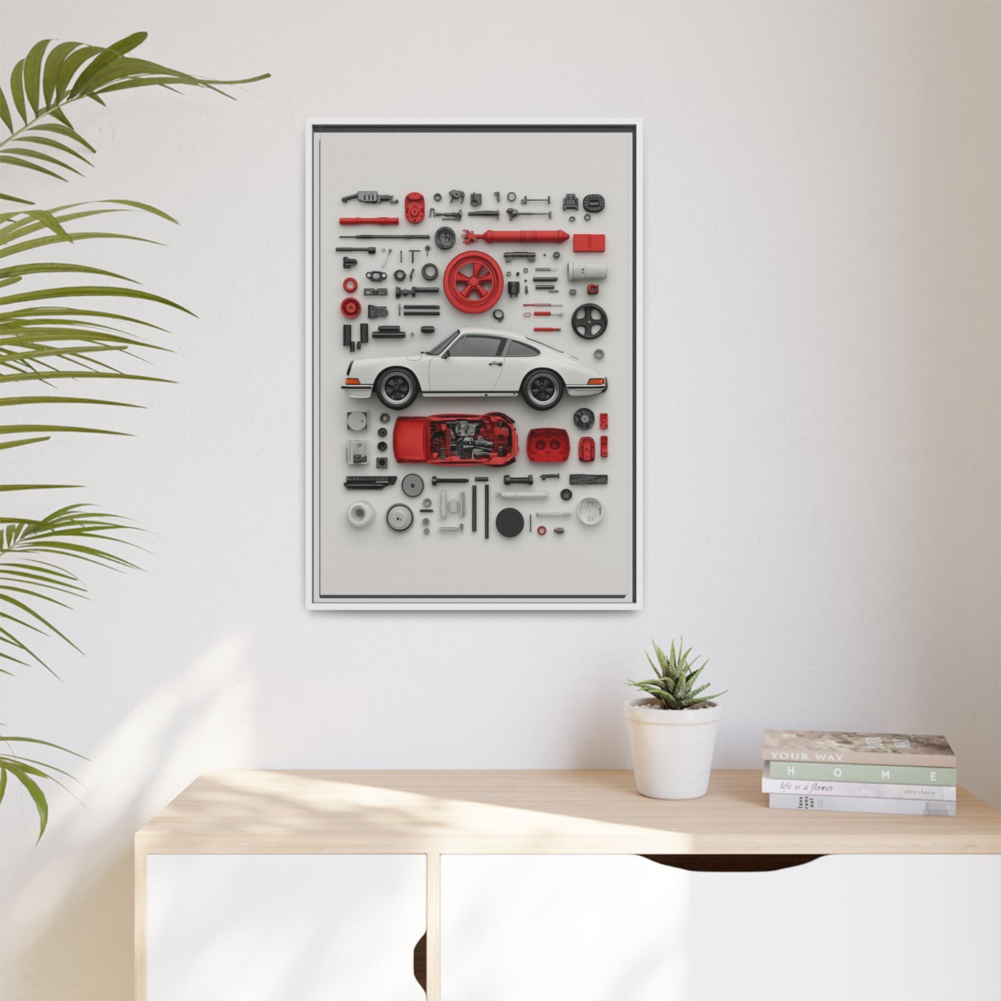 White Classic Porsche Framed Canvas