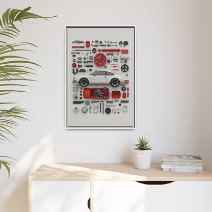 White Classic Porsche Framed Canvas