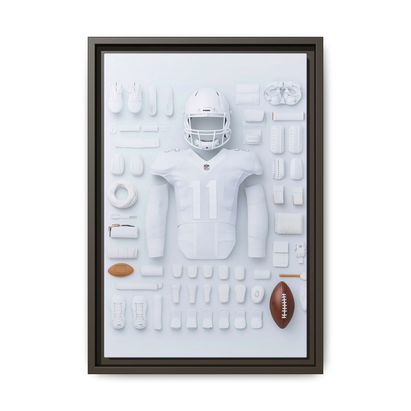 American Football White Framed Canvas