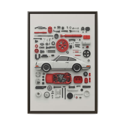 White Classic Porsche Framed Canvas