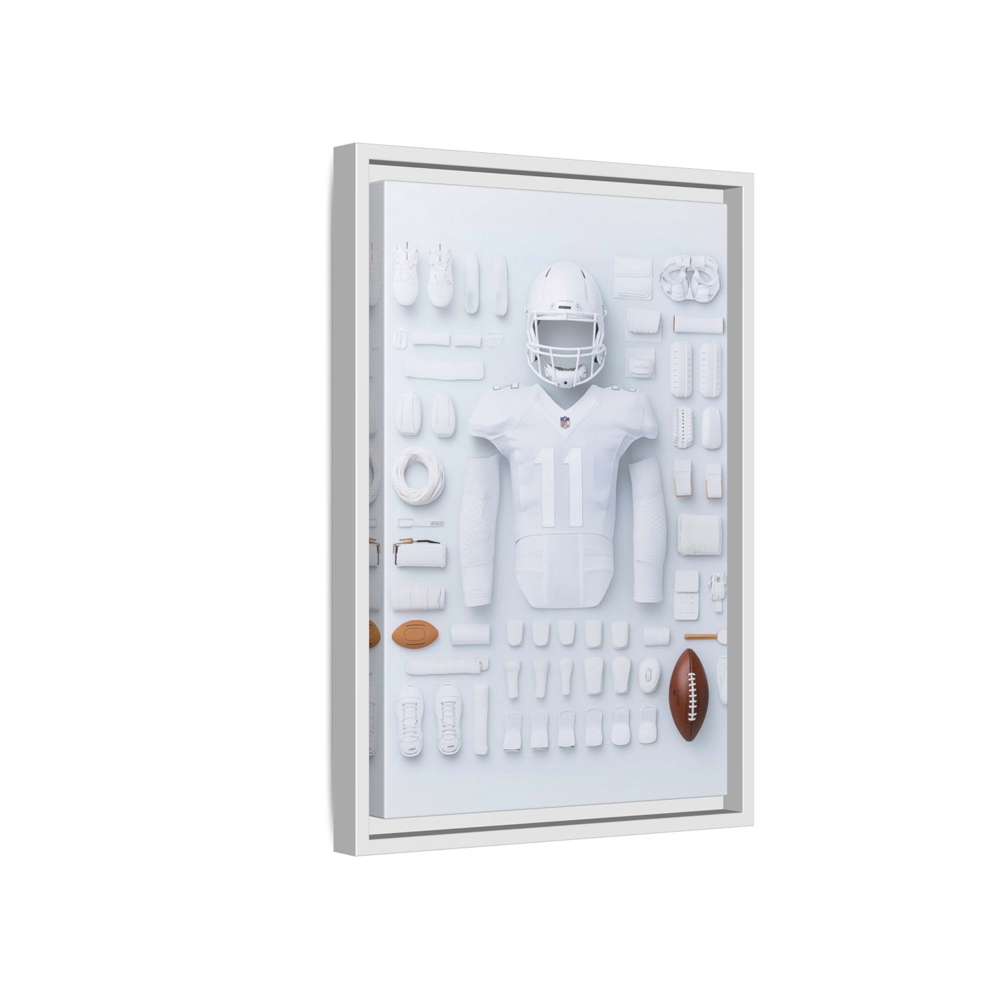 American Football White Framed Canvas