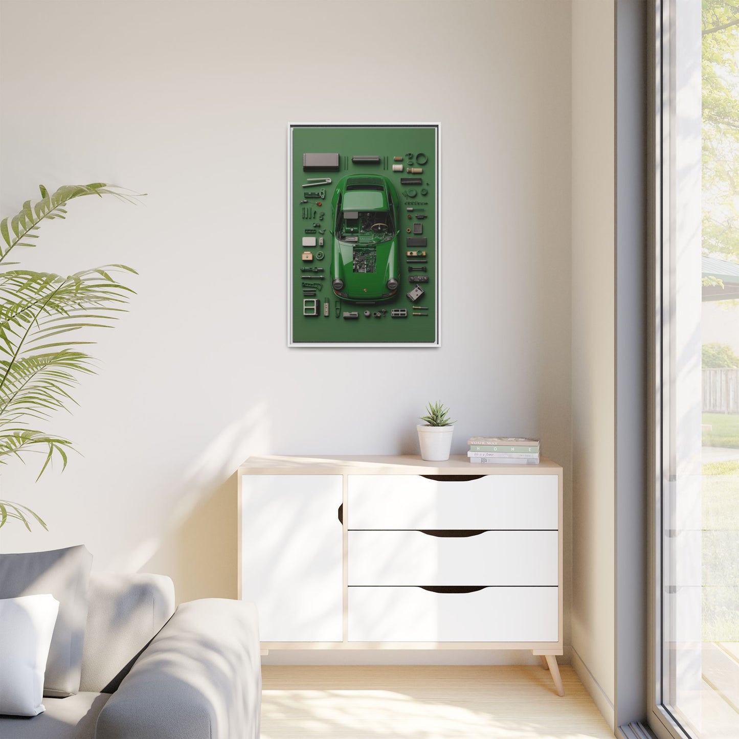 Green Classic Porsche Framed Canvas