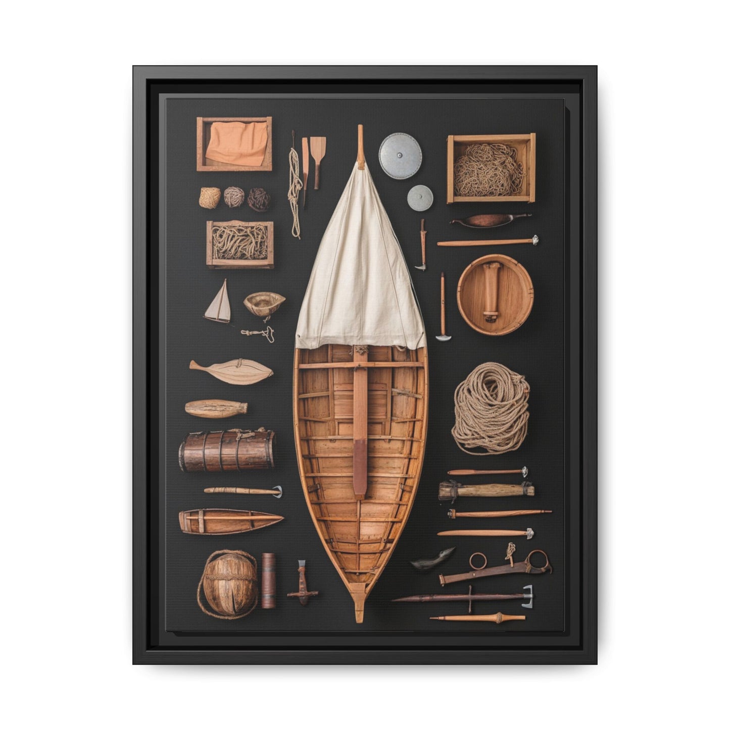 Wood Boat Framed Canvas