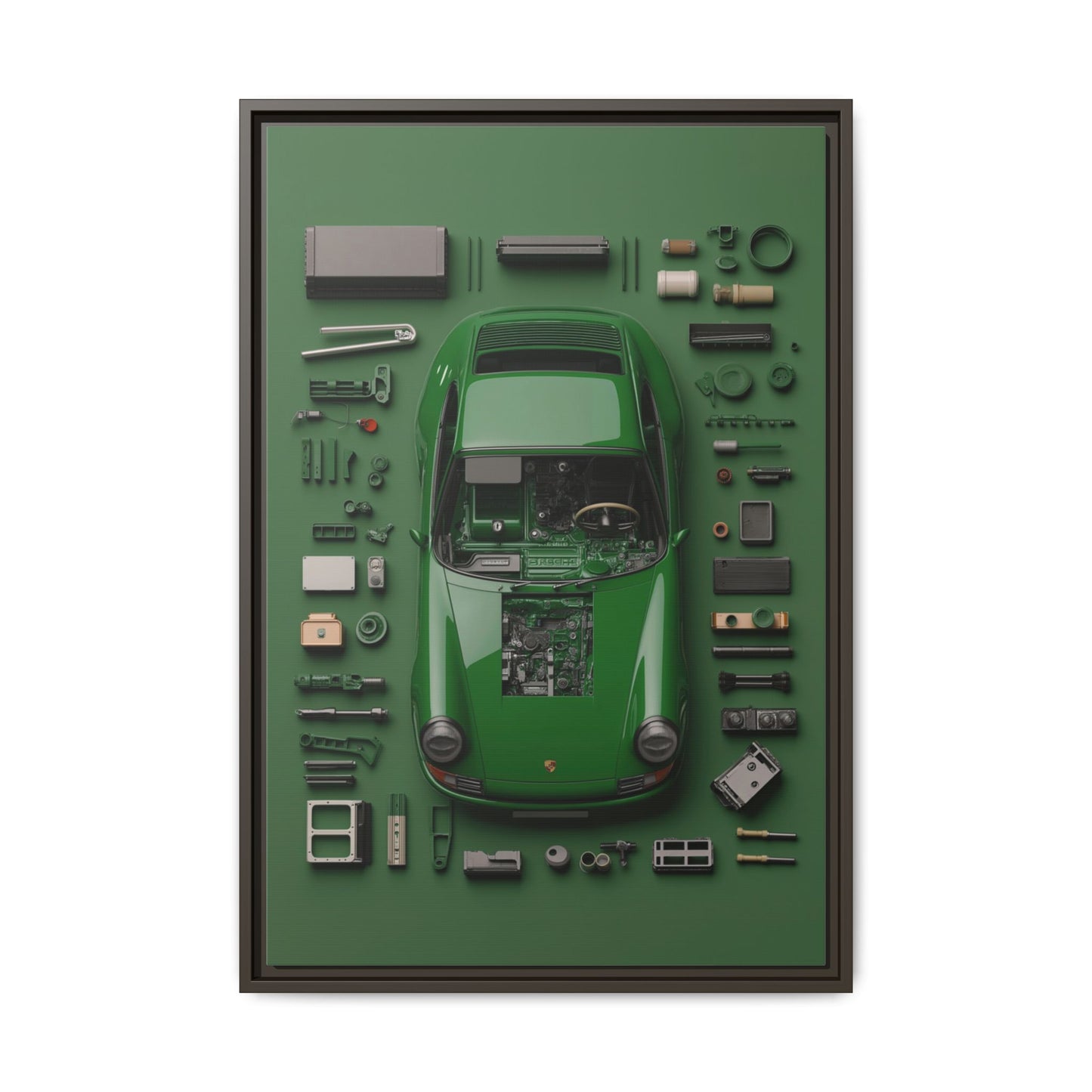 Green Classic Porsche Framed Canvas
