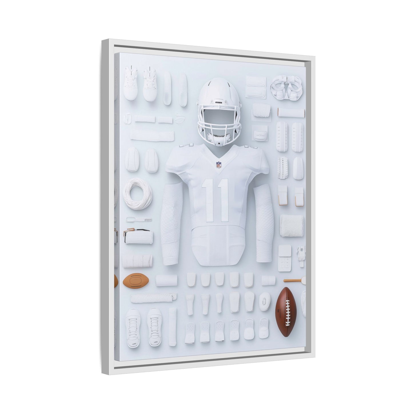 American Football White Framed Canvas