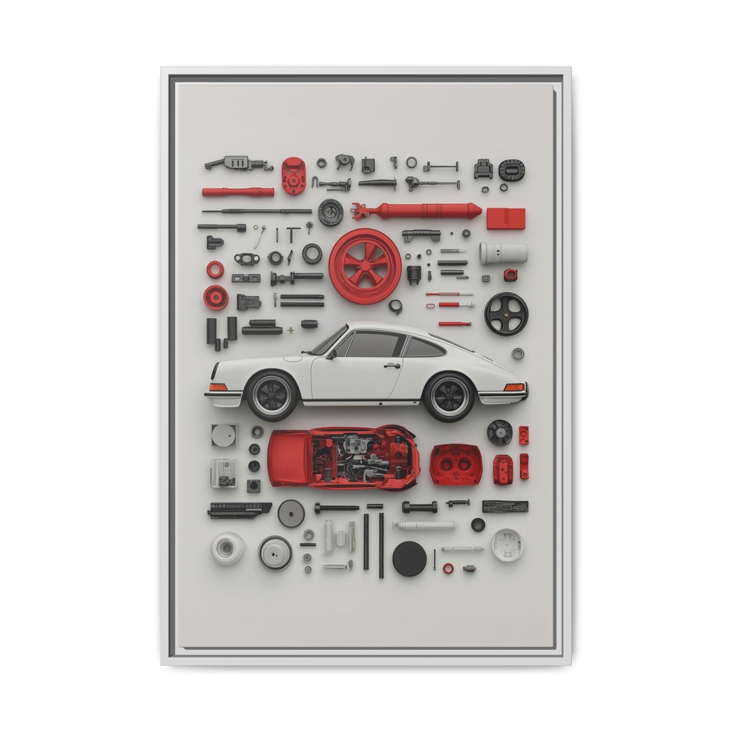 White Classic Porsche Framed Canvas