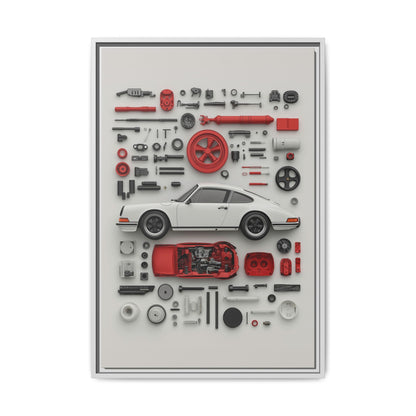 White Classic Porsche Framed Canvas