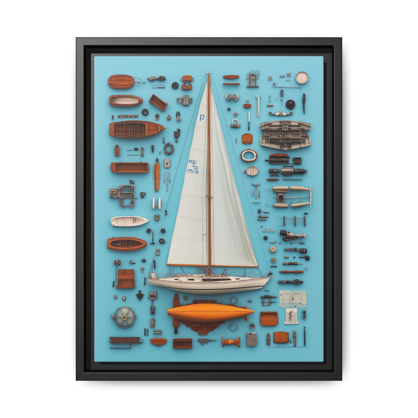 Sailboat White Framed Canvas