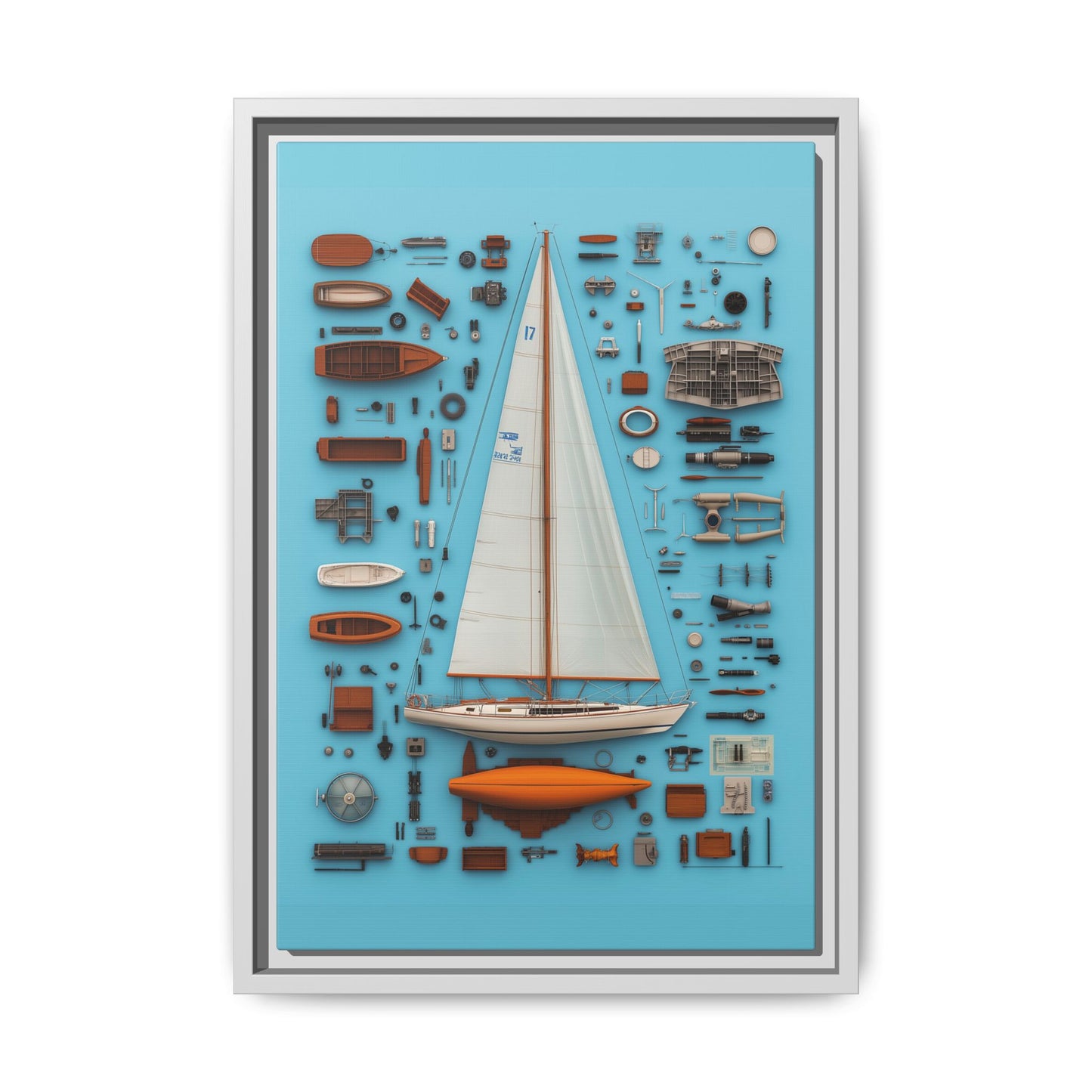 Sailboat White Framed Canvas