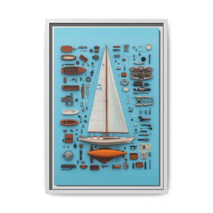 Sailboat White Framed Canvas
