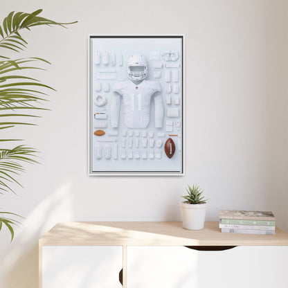 American Football White Framed Canvas
