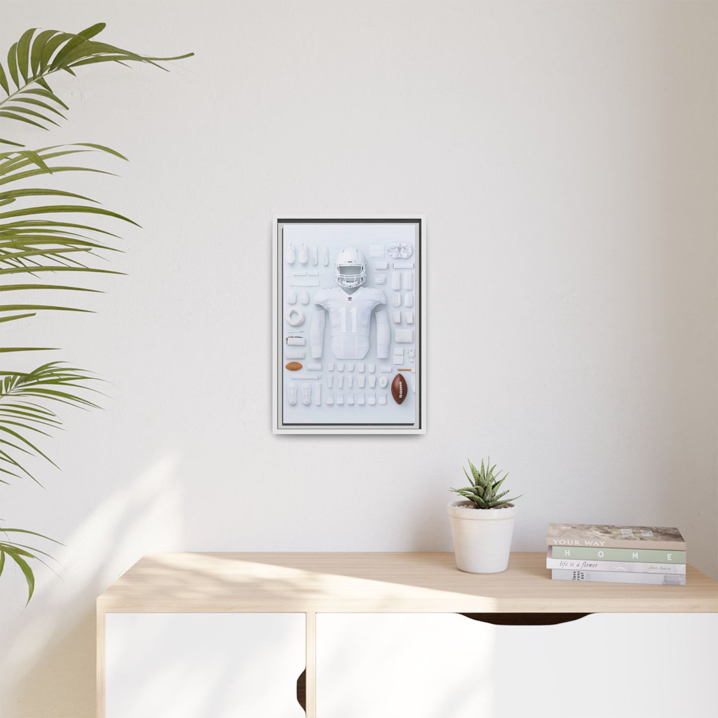 American Football White Framed Canvas
