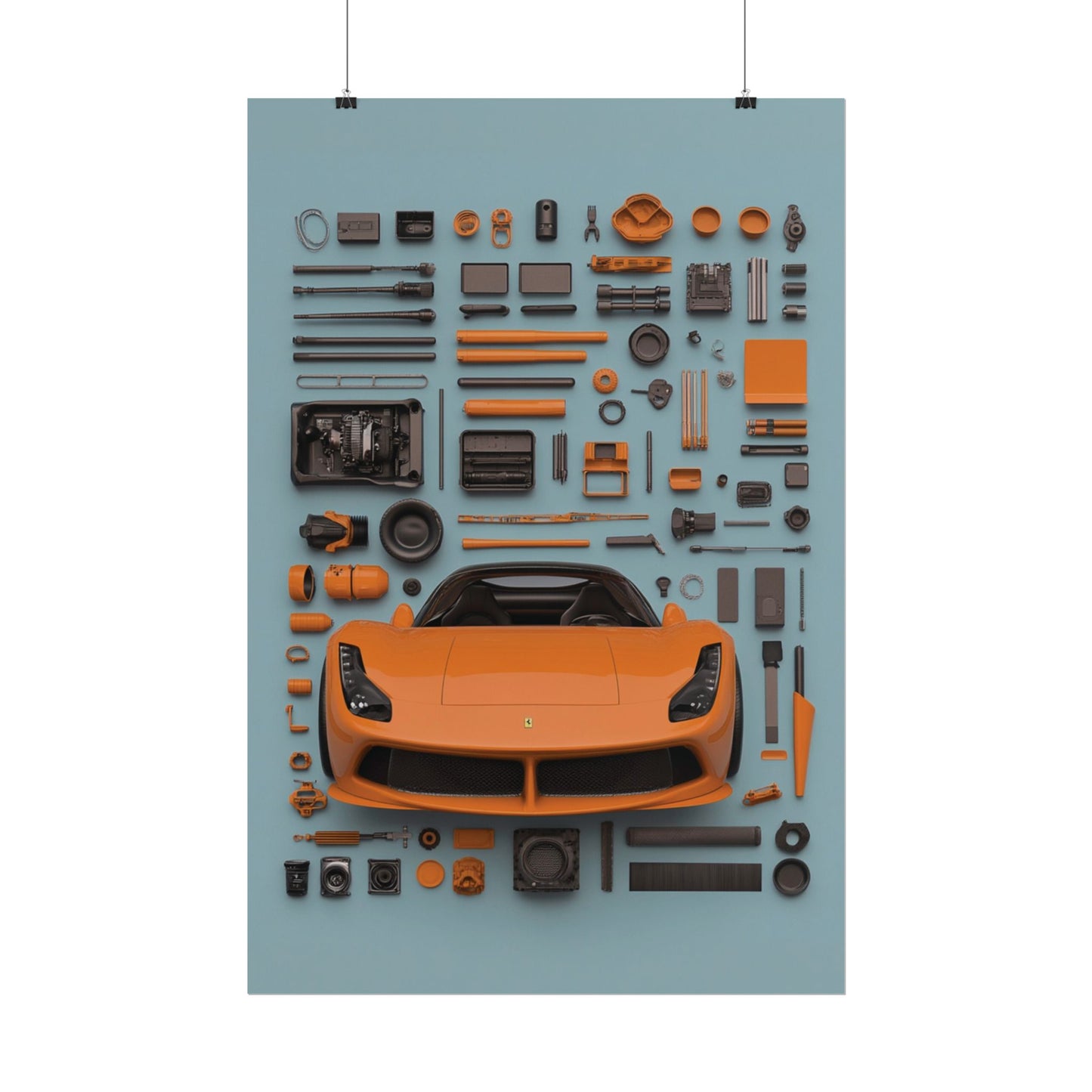 Orange Ferrari Rolled Poster
