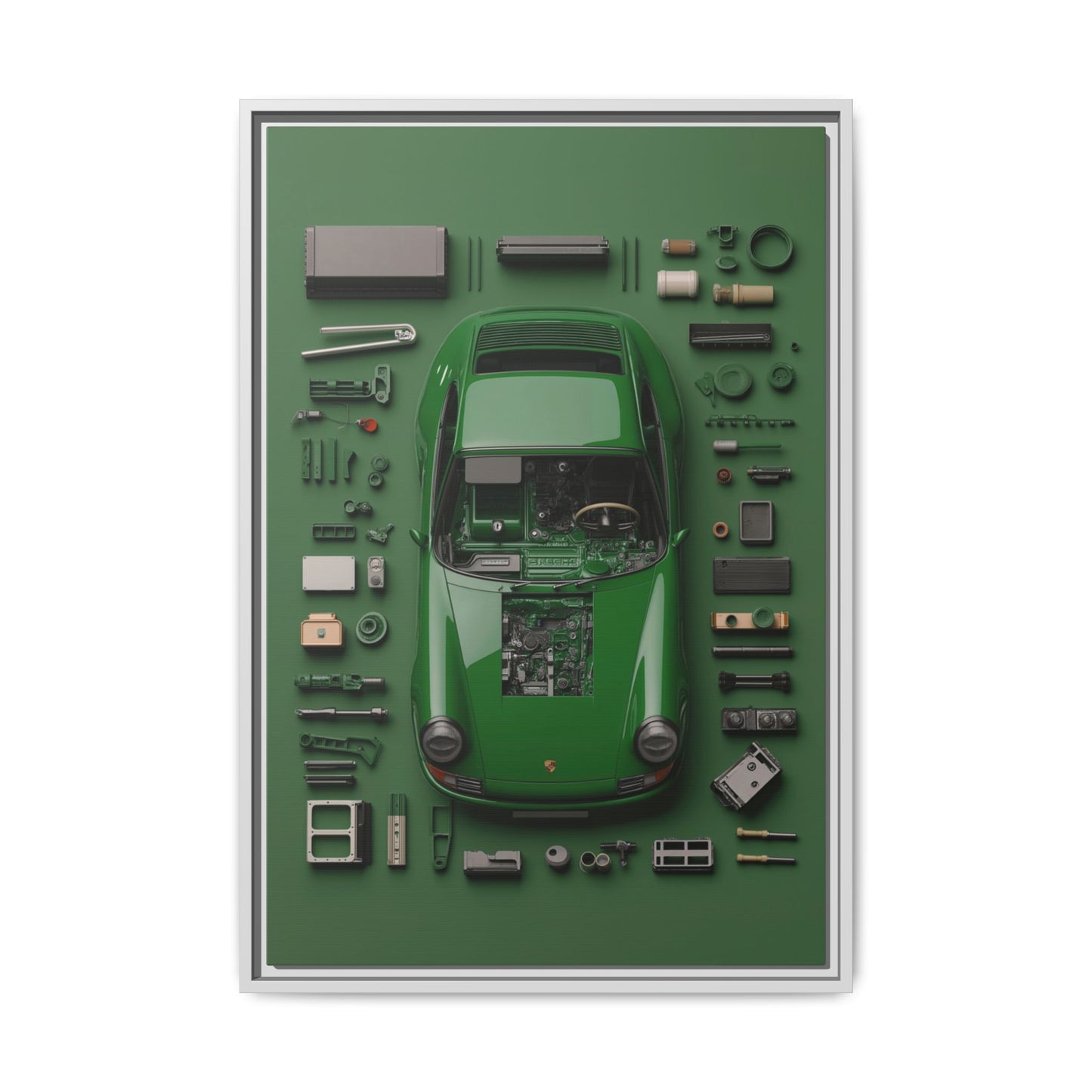 Green Classic Porsche Framed Canvas