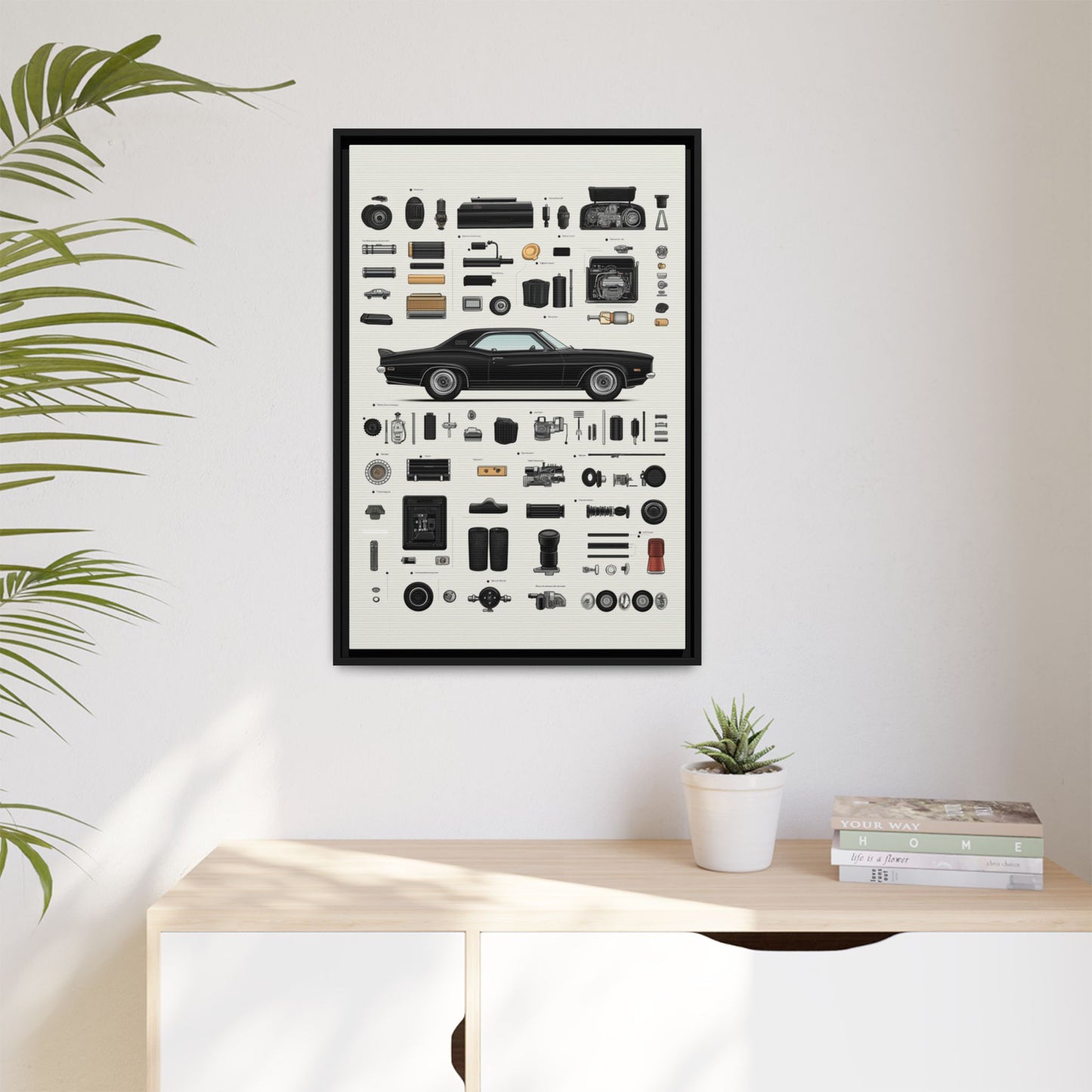 Black Mustang Framed Canvas