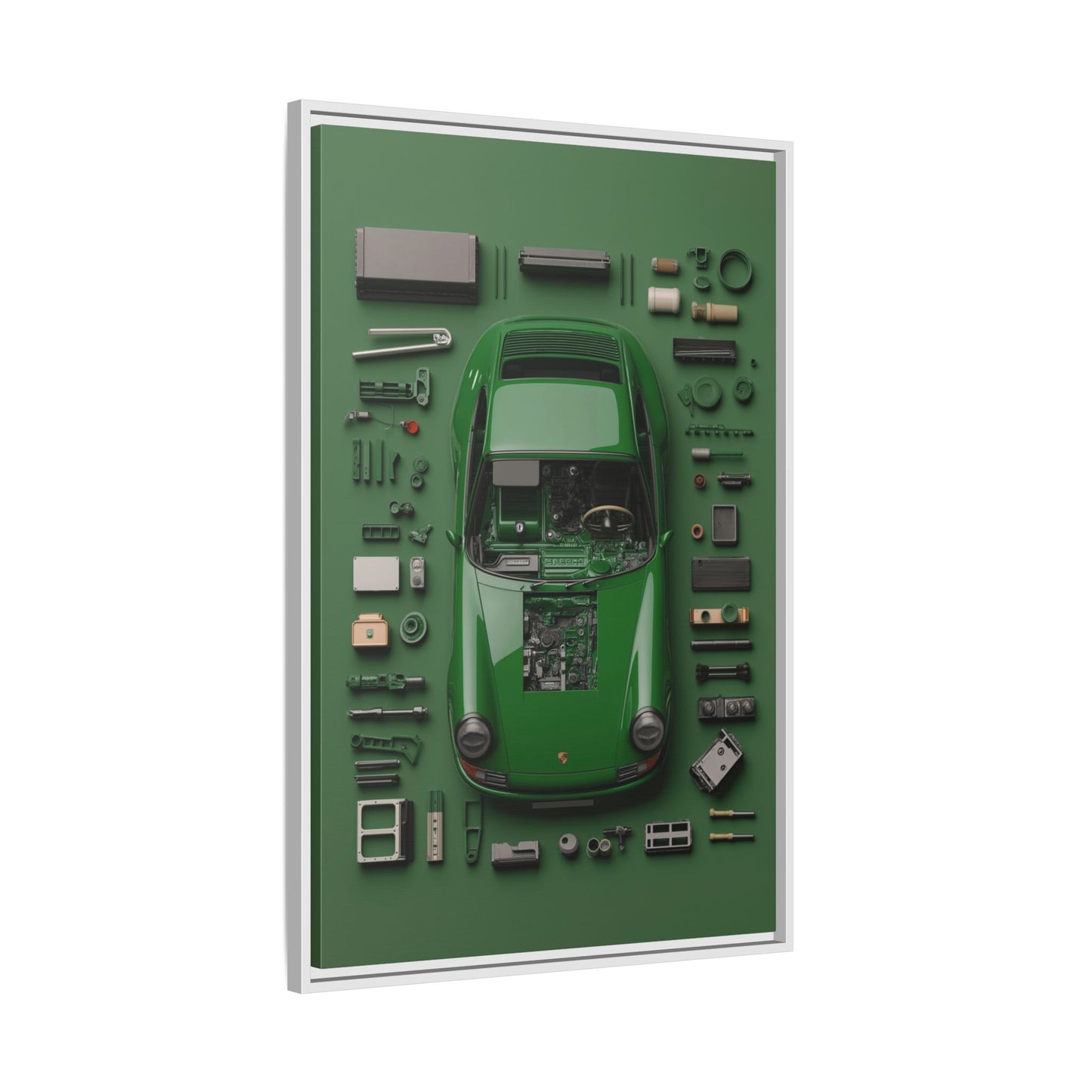 Green Classic Porsche Framed Canvas