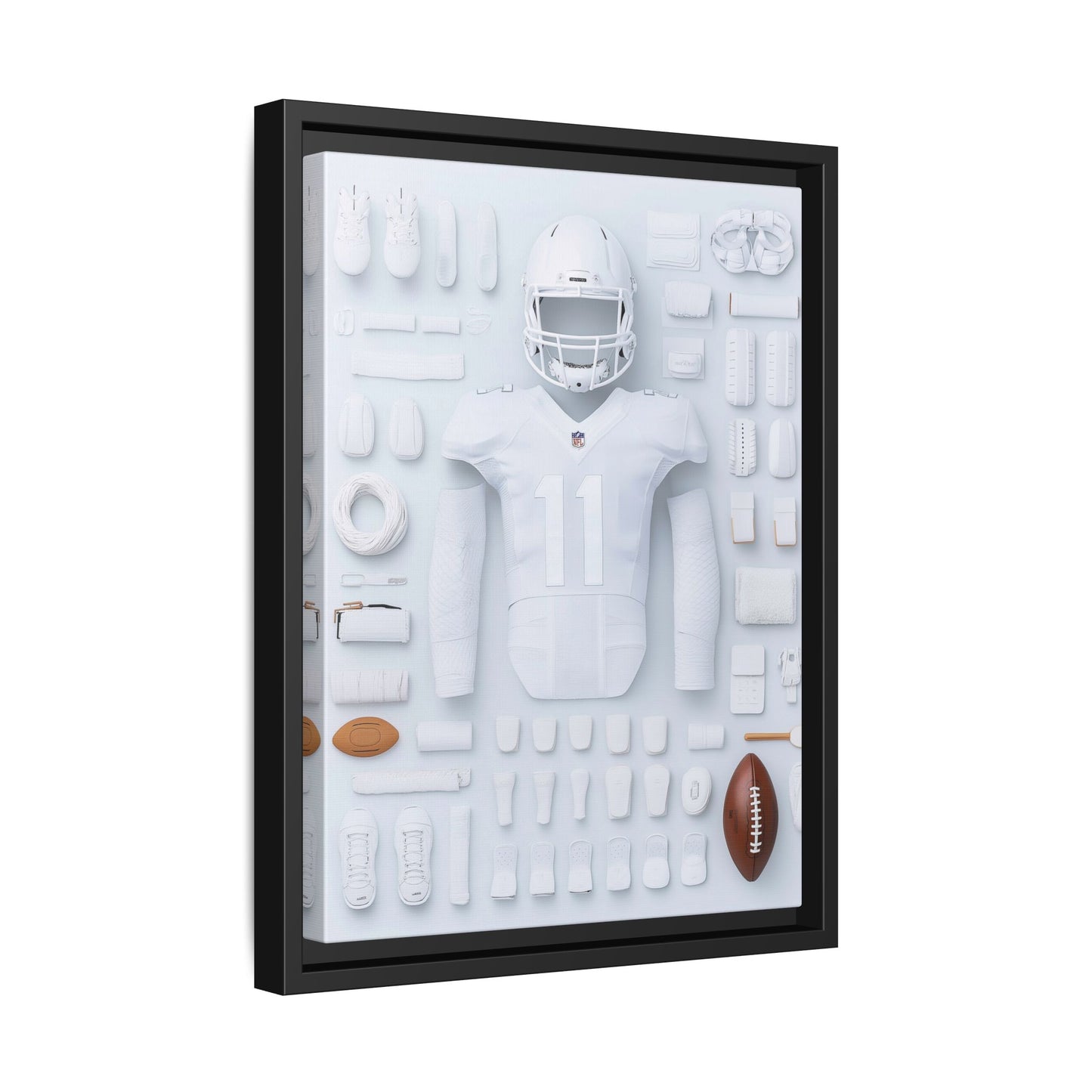 American Football White Framed Canvas